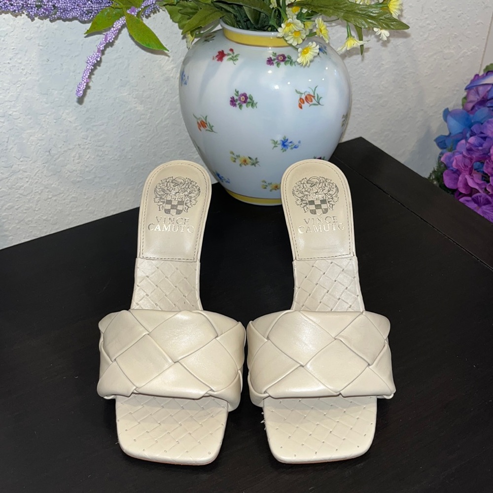 Vince Camuto Cream Woven Slide Sandals